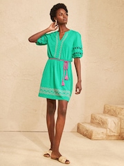 Love & Roses Bright Green Embroidered Heart Notch Neck Mini Dress - Image 4 of 4
