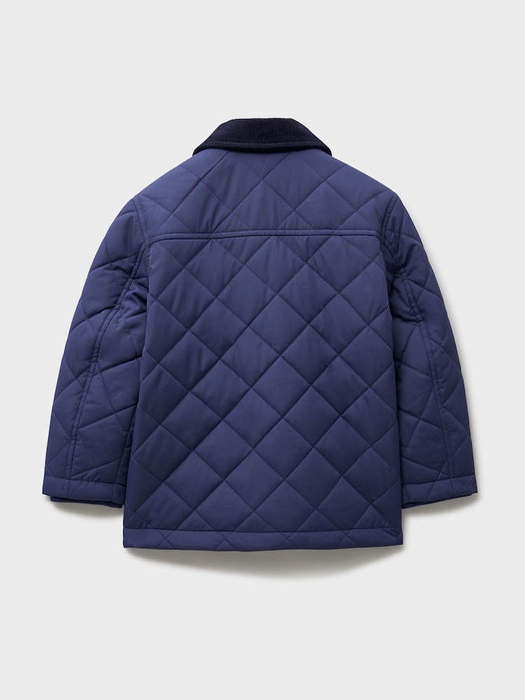 Crew Clothing Company Blue Contrast Cord Collar Quilted Jacket - Image 2 of 3 Crew Clothing Company Blue Contrast Cord Collar Quilted Jacket - Image 2 of 3
