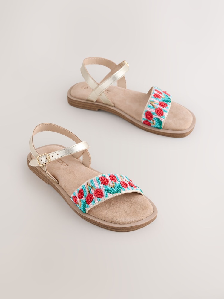 Multi Cherry Leather Beaded Sandals - Image 1 of 5 Multi Cherry Leather Beaded Sandals - Image 1 of 5