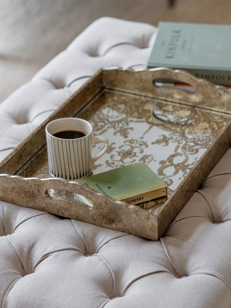 One.World Gold Waltham Rectangular Tray with Decorative Pattern - Image 1 of 2