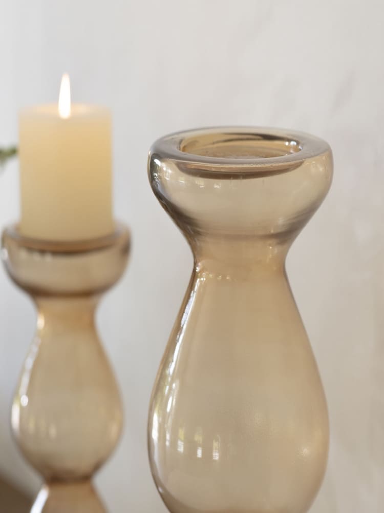 One.World Clear Claymore Amber Glass Candle Holder - Image 2 of 3