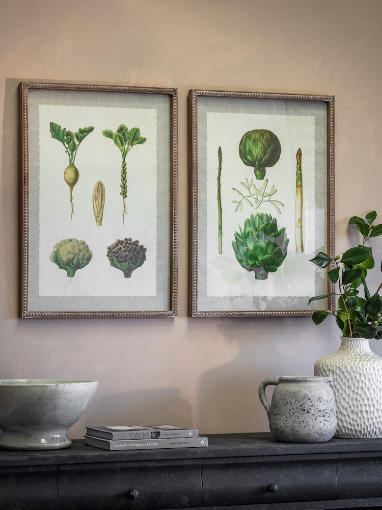 One.World Set of 2 Green Croston Asparagus and Artichoke Framed Wall Arts Print - Image 1 of 2