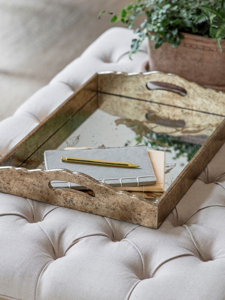 One.World Gold Waltham Rectangular Mirrored Bird Tray - Image 1 of 2