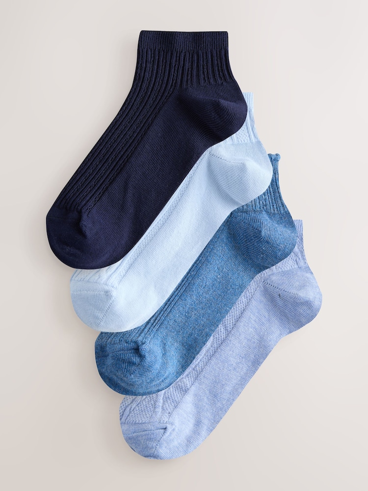 Blue Tonal Textured Trainers Socks 4 Pack - Image 1 of 7
