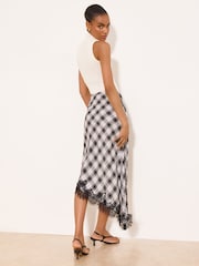 Lipsy Black & White Check Asymmetrical Lace Hem Midi Skirt - Image 3 of 5