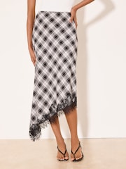 Lipsy Black & White Check Asymmetrical Lace Hem Midi Skirt - Image 4 of 5