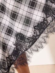 Lipsy Black & White Check Asymmetrical Lace Hem Midi Skirt - Image 5 of 5