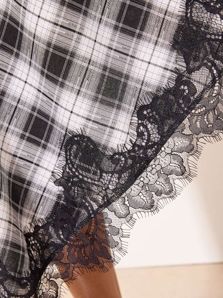 Lipsy Black & White Check Asymmetrical Lace Hem Midi Skirt - Image 5 of 5