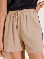 Lipsy Neutral Crinkle Textured Shorts - Image 1 of 4