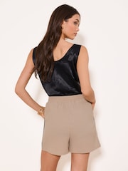 Lipsy Neutral Crinkle Textured Shorts - Image 4 of 4