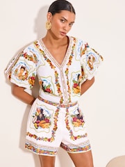 Lipsy Cream Tropical Print Shorts - Image 3 of 5