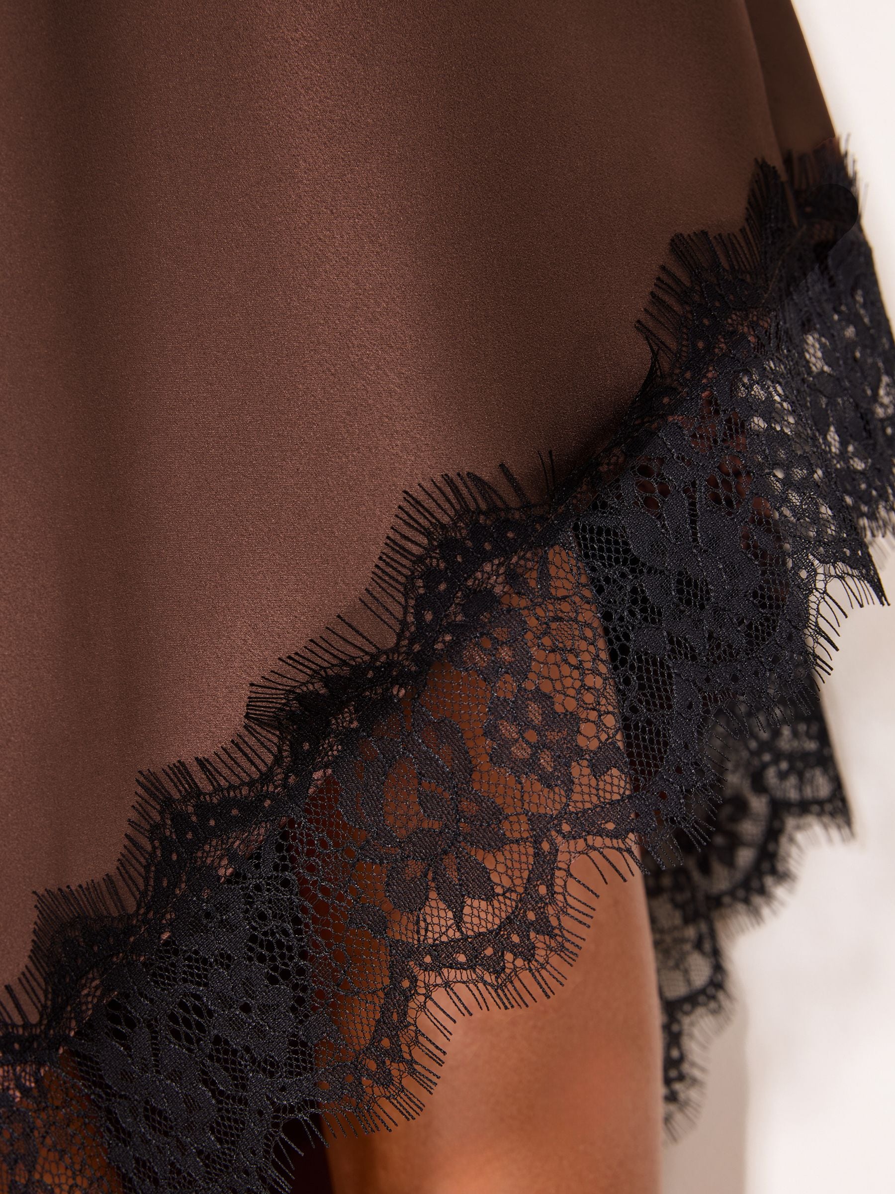 Buy Chocolate Brown Black Lace - Lipsy Satin Asymmetric Midi Skirt