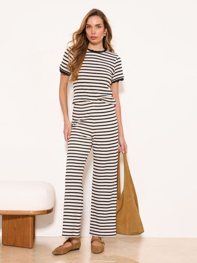 Lipsy Black/White Crochet Wide Leg Trousers - Image 1 of 5