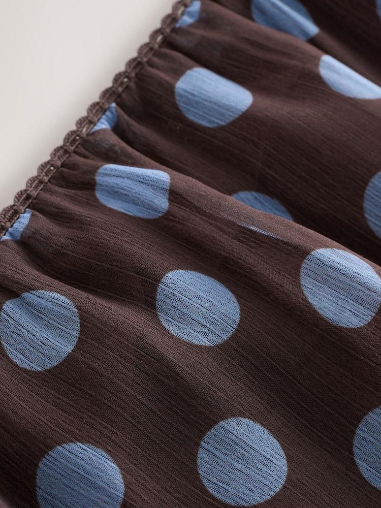 Chocolate Brown/Blue Polka Dot Lightweight Midi Skirt - Image 2 of 3 Chocolate Brown/Blue Polka Dot Lightweight Midi Skirt - Image 2 of 3
