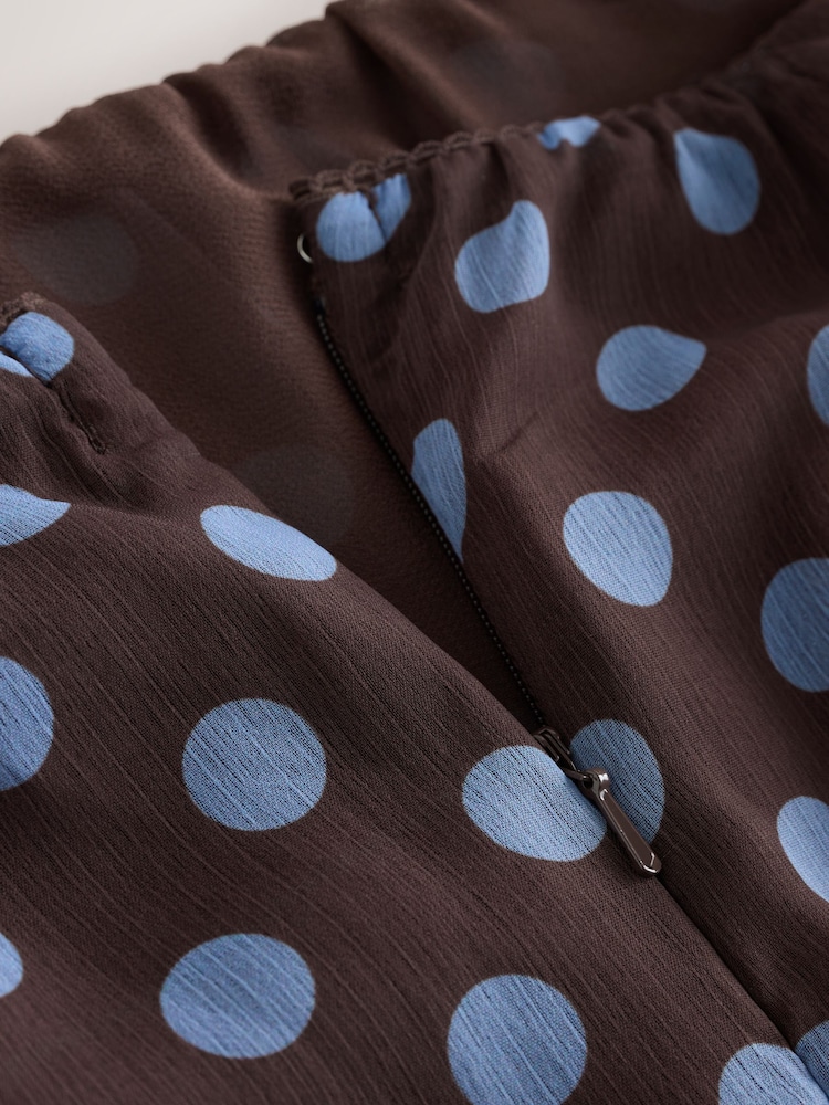 Chocolate Brown/Blue Polka Dot Lightweight Midi Skirt - Image 3 of 3 Chocolate Brown/Blue Polka Dot Lightweight Midi Skirt - Image 3 of 3