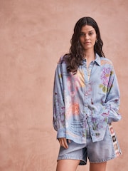 National Trust Blue Sketched Print Tencel Long Sleeve Lightweight Shirt - Image 3 of 5