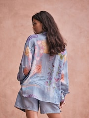 National Trust Blue Sketched Print Tencel Long Sleeve Lightweight Shirt - Image 4 of 5