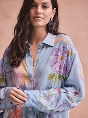 National Trust Blue Sketched Print - Tencel Long Sleeve Lightweight Shirt - Obraz 6 z 6