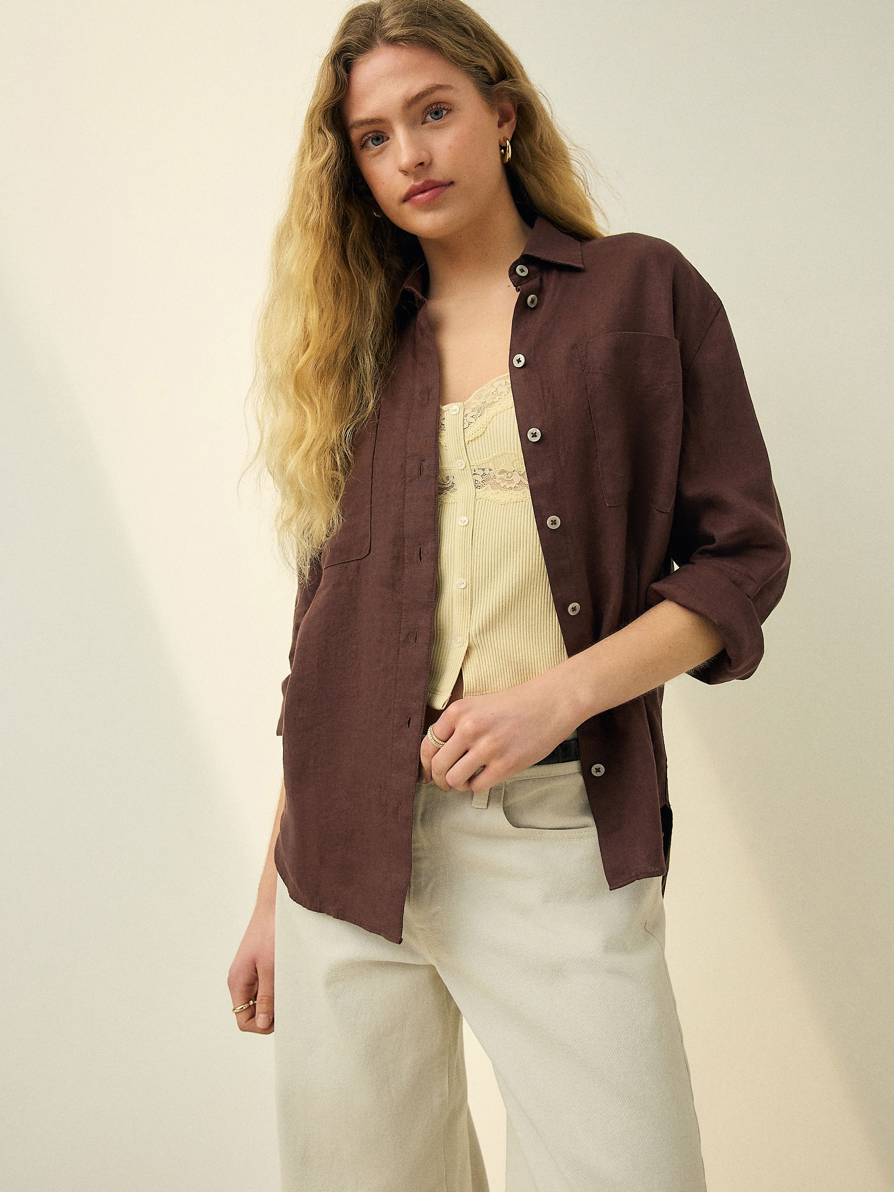 Buy Chocolate Brown N. Premium 100% Linen Long Sleeve Shirt from