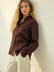 Chocolate Brown 100% Linen N. Premium Long Sleeve Shirt - Image 6 of 7