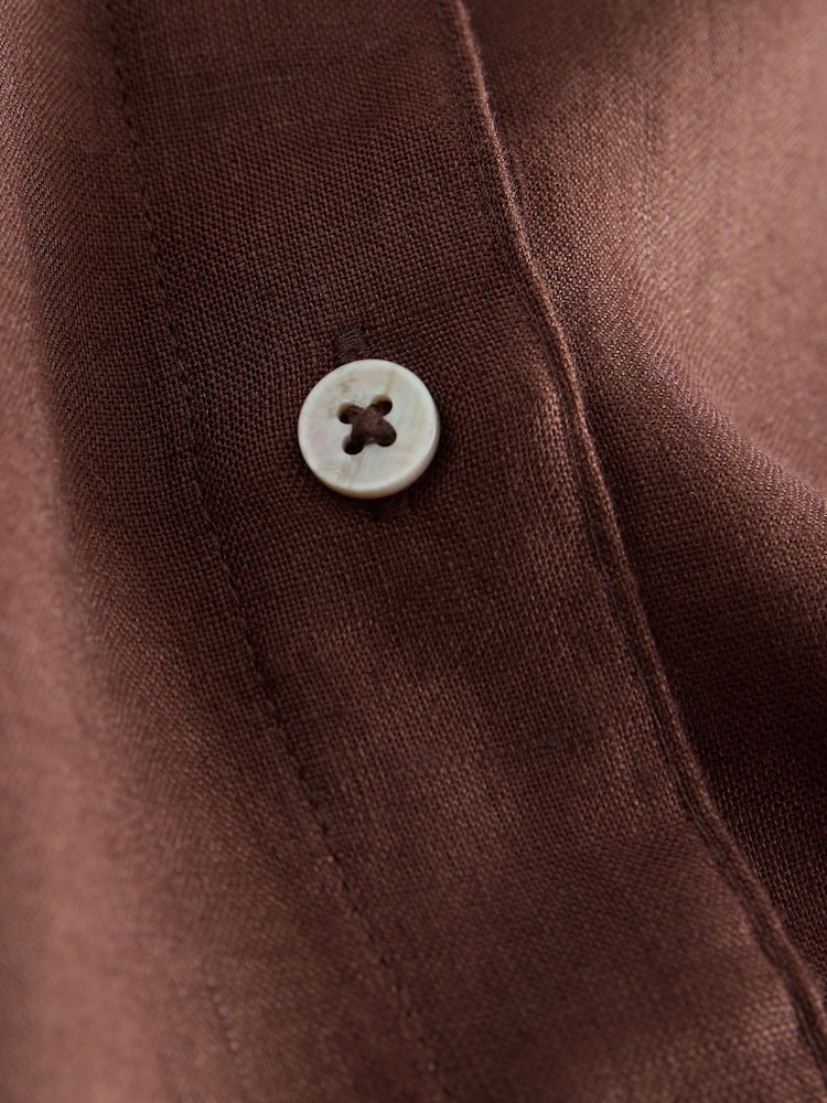 Chocolate Brown 100% Linen N. Premium Long Sleeve Shirt - Image 9 of 9 Chocolate Brown 100% Linen N. Premium Long Sleeve Shirt - Image 9 of 9