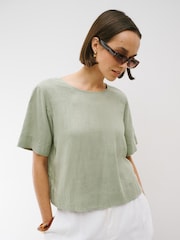Sage Green/Yellow Polka Dot Print - Short Sleeve Boxy T-Shirt With Linen 2 Pack - 5න් 1 වන රූපය