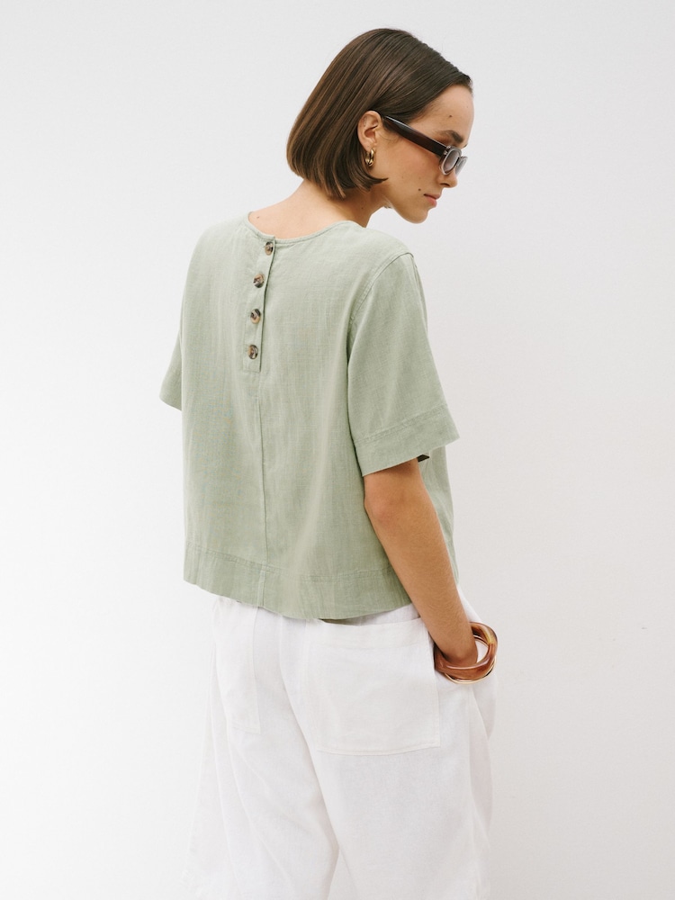 Sage Green/Yellow Polka Dot Print - Short Sleeve Boxy T-Shirt With Linen 2 Pack - 5න් 2 වන රූපය
