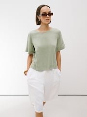 Sage Green/Yellow Polka Dot Print - Short Sleeve Boxy T-Shirt With Linen 2 Pack - 5න් 3 වන රූපය