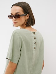 Sage Green/Yellow Polka Dot Print - Short Sleeve Boxy T-Shirt With Linen 2 Pack - 5න් 4 වන රූපය