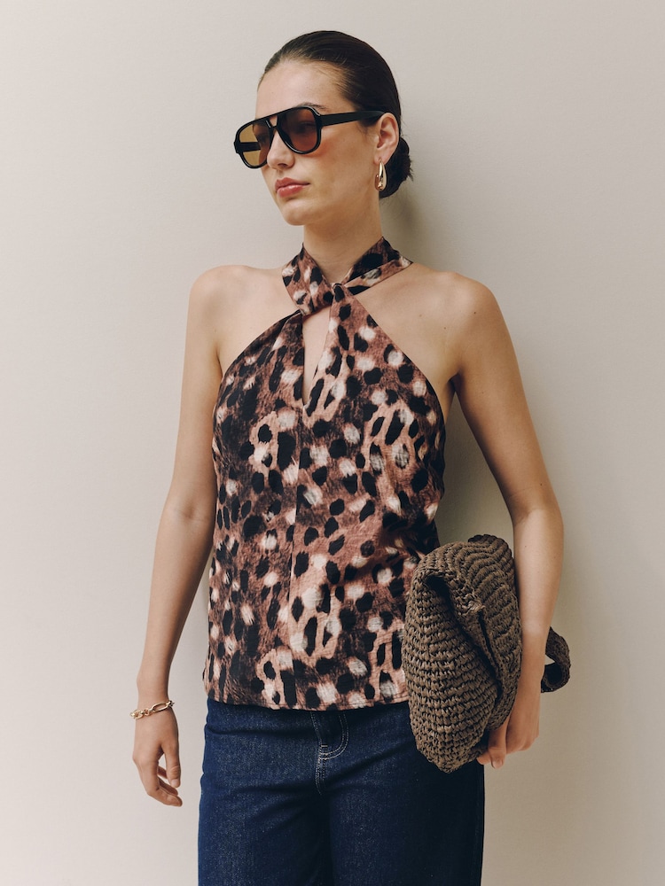 Deer Print Halter Neck Top - Image 1 of 5 Deer Print Halter Neck Top - Image 1 of 5