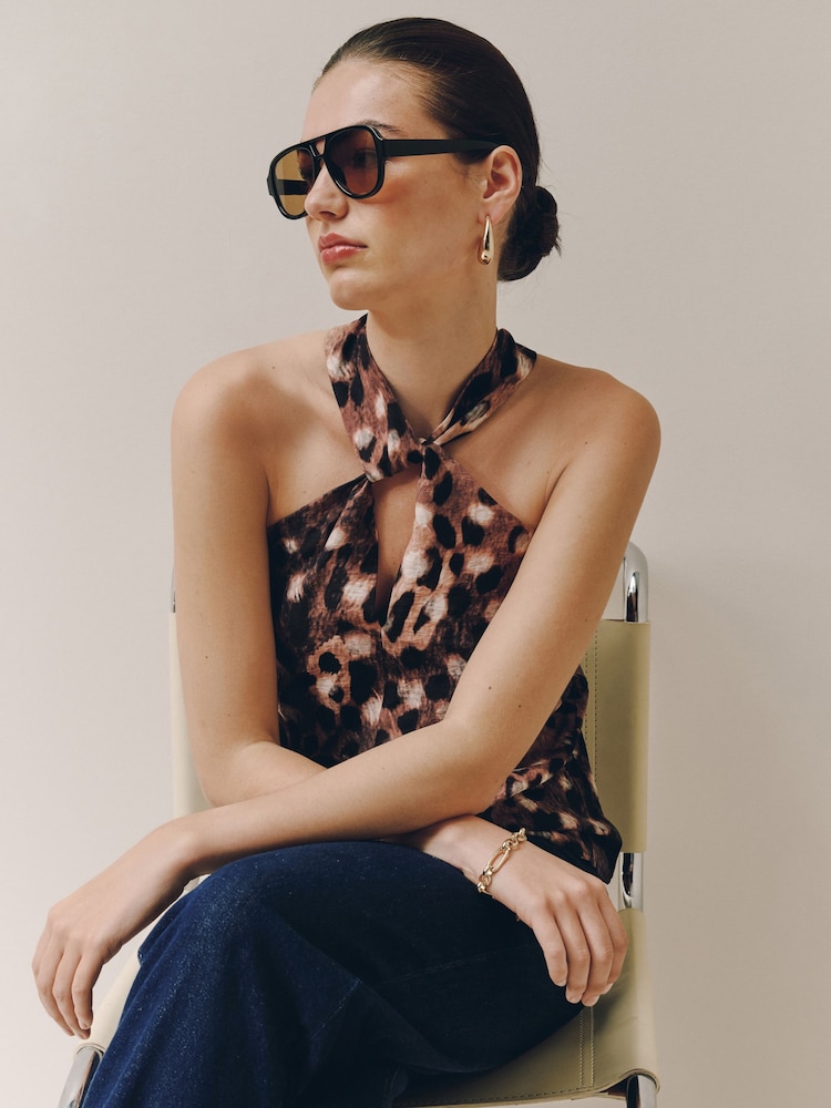 Deer Print Halter Neck Top - Image 2 of 5 Deer Print Halter Neck Top - Image 2 of 5