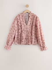 Pink Floral Print Ruffle Detail Long Sleeve Blouse - Image 5 of 8