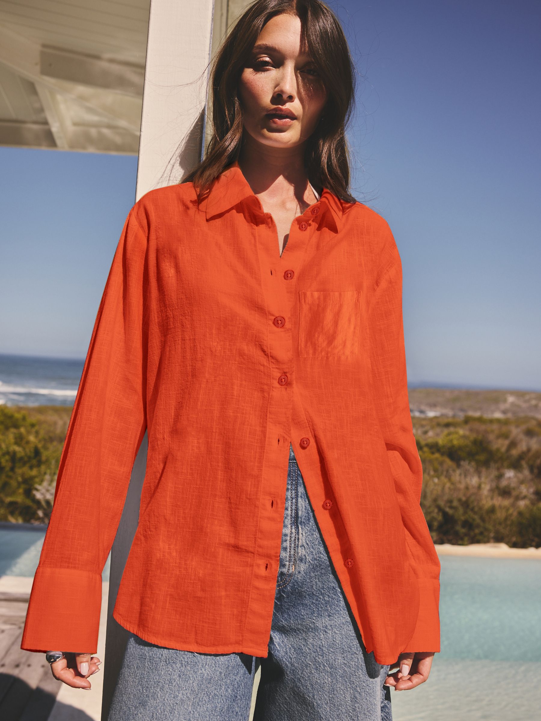 Buy Orange Relaxed Long Sleeve Shirt With Linen from Next Bosnia