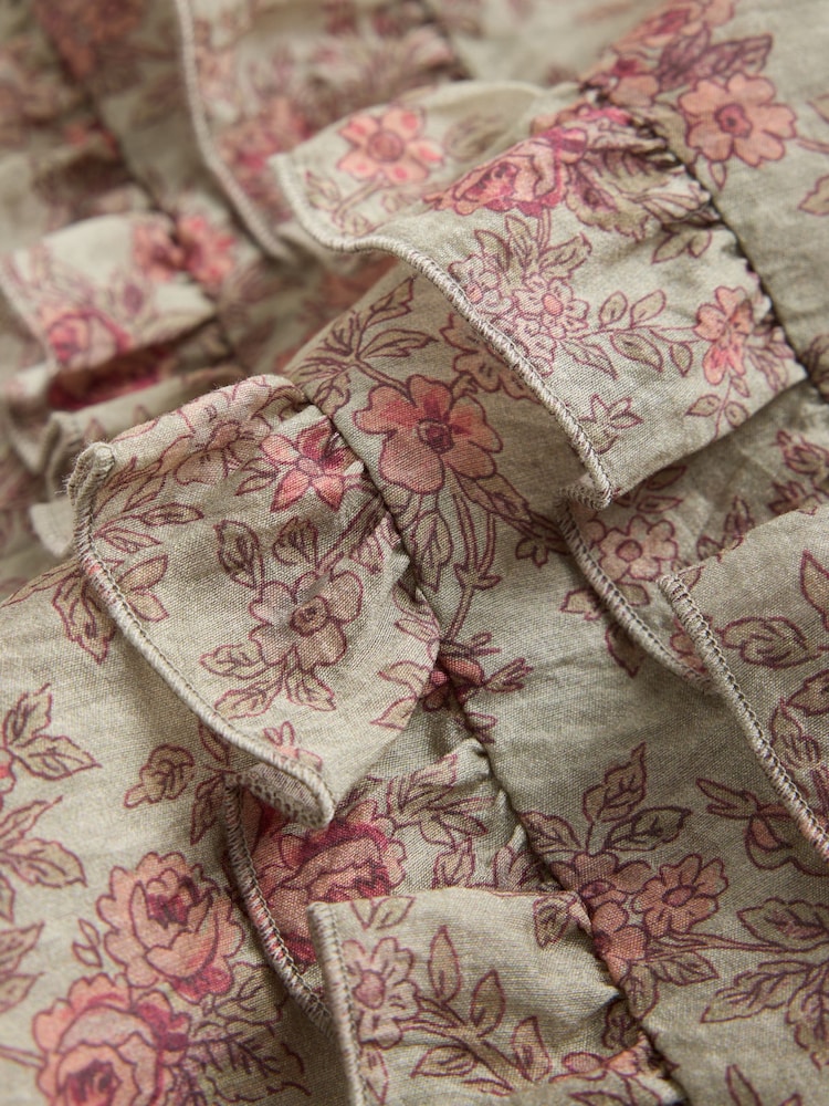 Sage Green Floral Print Ruffle Detail Long Sleeve Blouse - Image 2 of 3