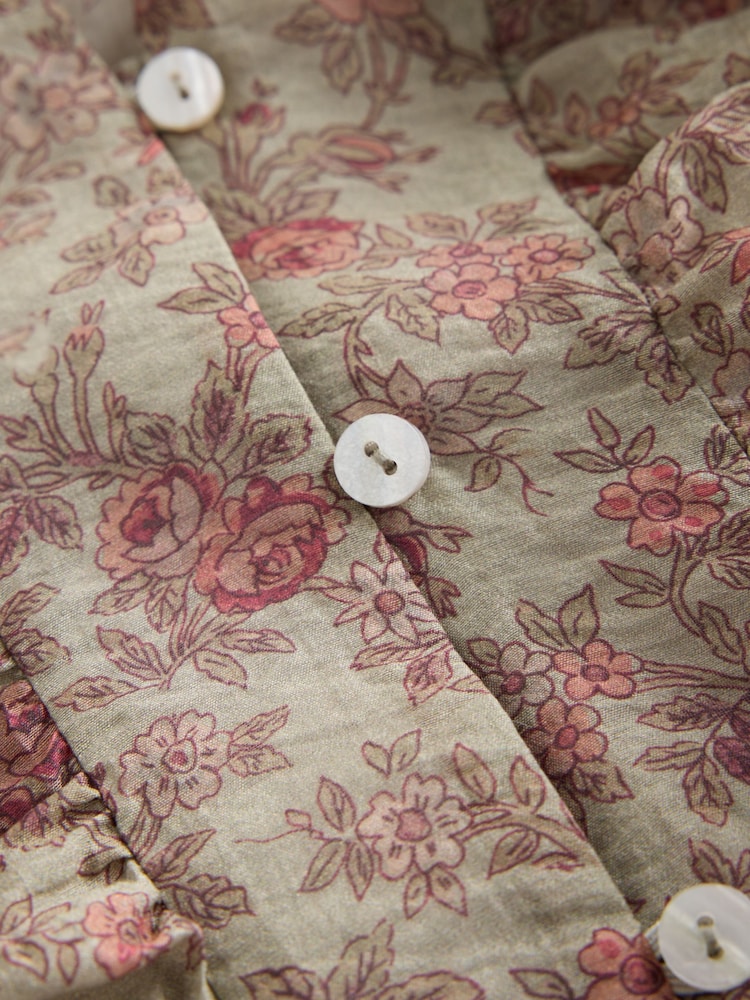 Sage Green Floral Print Ruffle Detail Long Sleeve Blouse - Image 3 of 3
