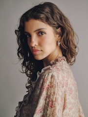 Sage Green Floral Print Ruffle Detail Long Sleeve Blouse - Image 4 of 7