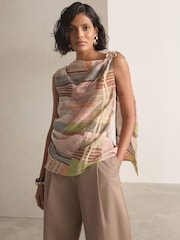 Pink/Green Stripe Hardware Trim Sleeveless Draped Top - Image 2 of 8