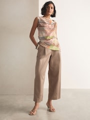 Pink/Green Stripe Hardware Trim Sleeveless Draped Top - Image 3 of 8