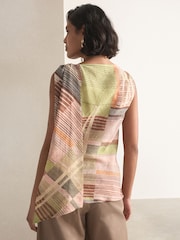Pink/Green Stripe Hardware Trim Sleeveless Draped Top - Image 4 of 8