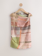Pink/Green Stripe Hardware Trim Sleeveless Draped Top - Image 6 of 8