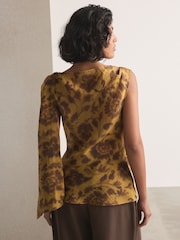 Green Floral Print Hardware Trim Sleeveless Draped Top - Image 4 of 5