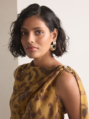 Green Floral Print Hardware Trim Sleeveless Draped Top - Image 5 of 5