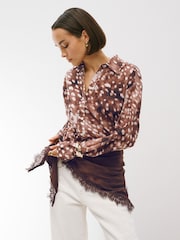Deer Print Relaxed Long Sleeve Cotton Lightweight Shirt - Image 1 of 4