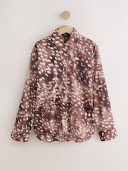 Brown Deer Print Relaxed Long Sleeve Cotton Lightweight Shirt - Image 5 of 7