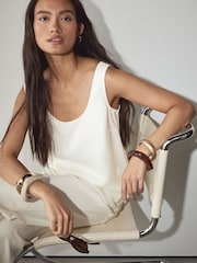 Ecru - Satin Scoopneck Cami Top - Billede 1 af 7