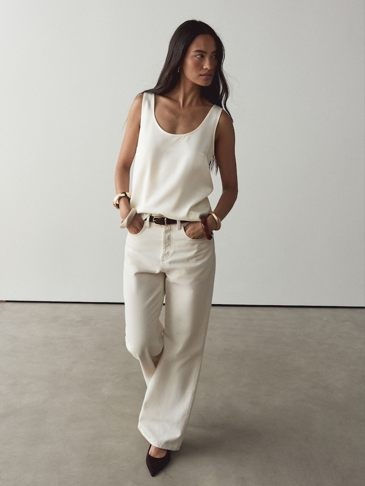 Ecru - Satin Scoopneck Cami Top - Billede 2 af 7 Ecru - Satin Scoopneck Cami Top - Billede 2 af 7