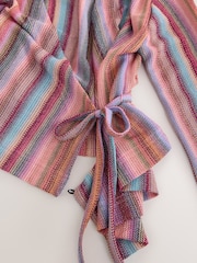 Pink Stripe Long Sleeve Sparkle Knitlook Tie-Front Wrap Top - Image 11 of 11