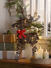 Festive 50cm Bo Lit Reindeer With Bow Warm White LED - Image 1 of 1