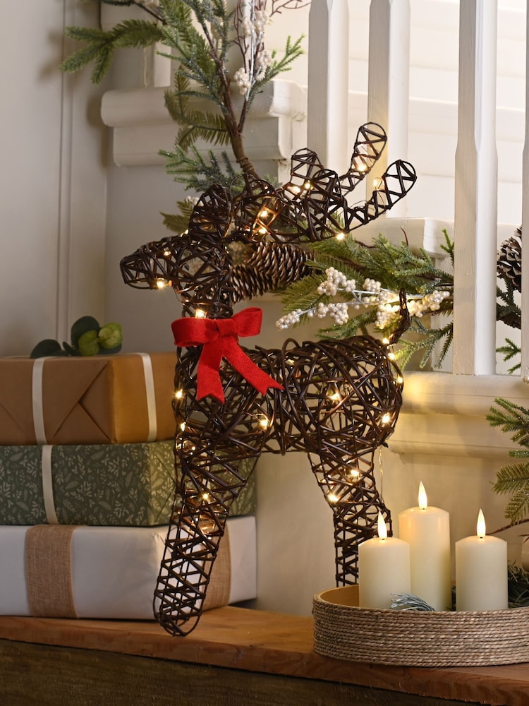 Festive 50cm Bo Lit Reindeer With Bow Warm White LED - Image 1 of 1 Festive 50cm Bo Lit Reindeer With Bow Warm White LED - Image 1 of 1