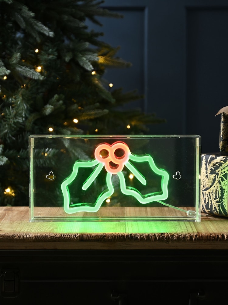 Festive 30cm Lit Neon Flex Holly Sign - Image 1 of 1 Festive 30cm Lit Neon Flex Holly Sign - Image 1 of 1